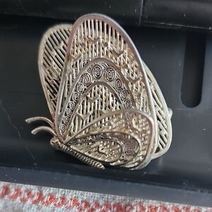 Elegant Silver Filigree Butterfly Brooch
